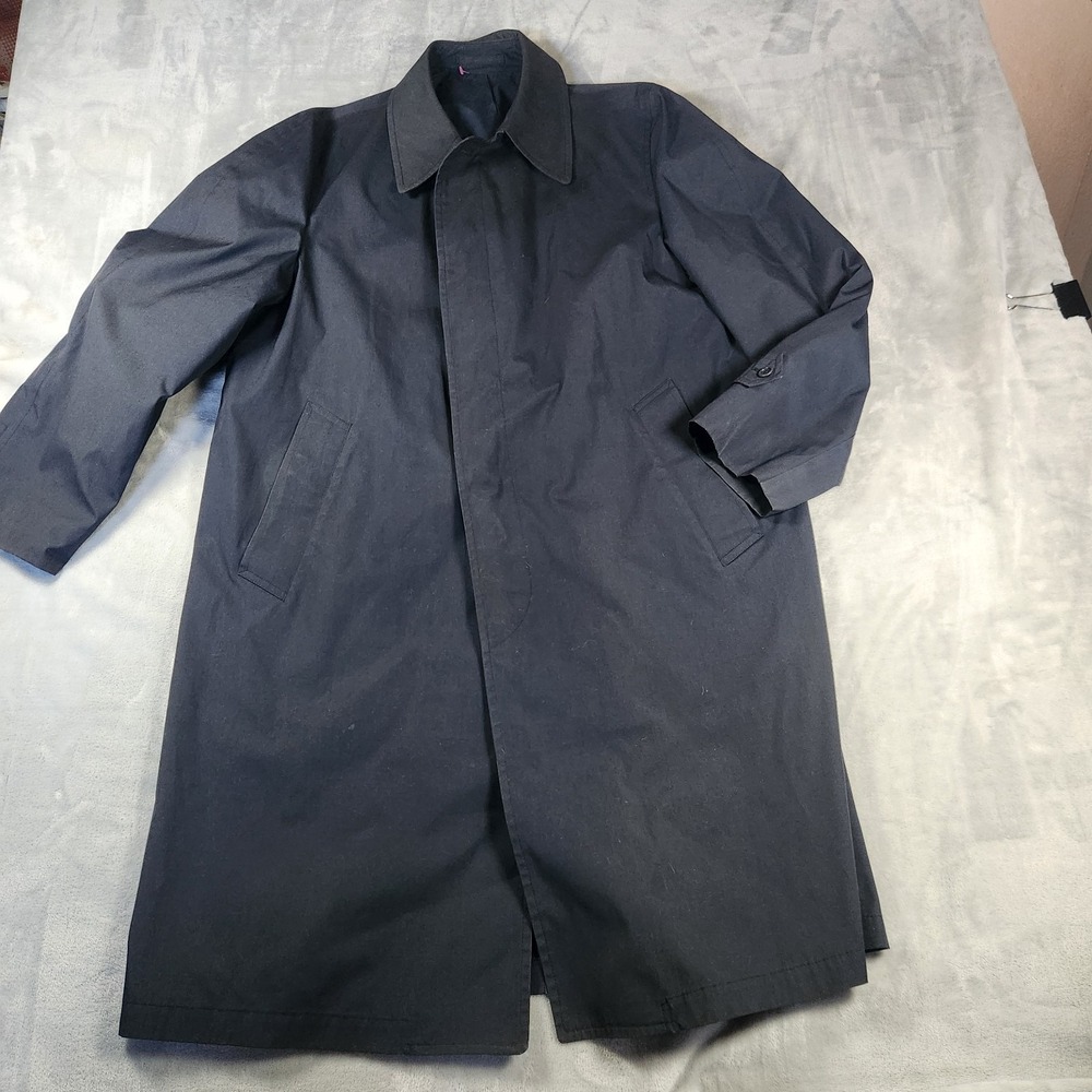 Vintage London Fog Mens Maincoats Navy Blue Regular Lined Trench Coat 40 Reg
